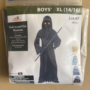 Boys Fade In & Out Phantom Costume XL 14/16 Light Up Halloween Grim Reaper